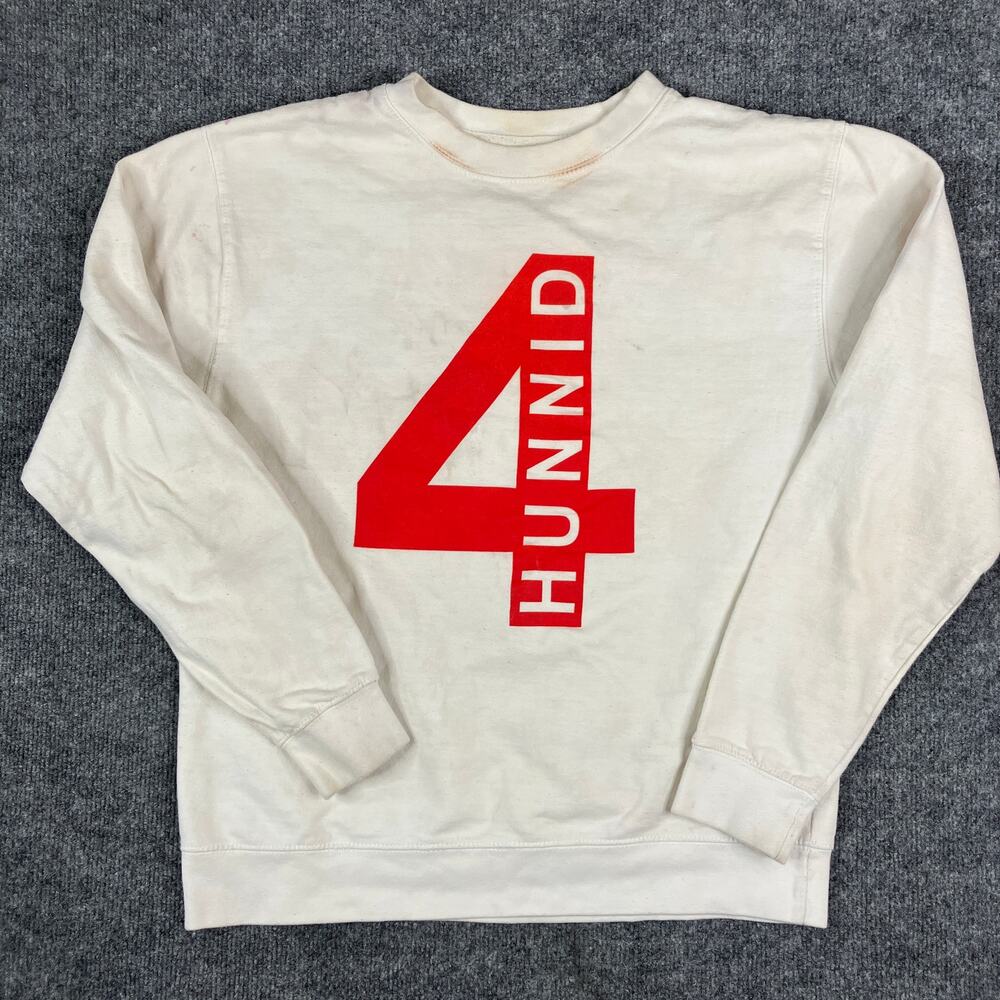 4Hunnid Sweatshirt Mens Size M White Red 4 Crewneck Pullover Streetwear Graphic‎